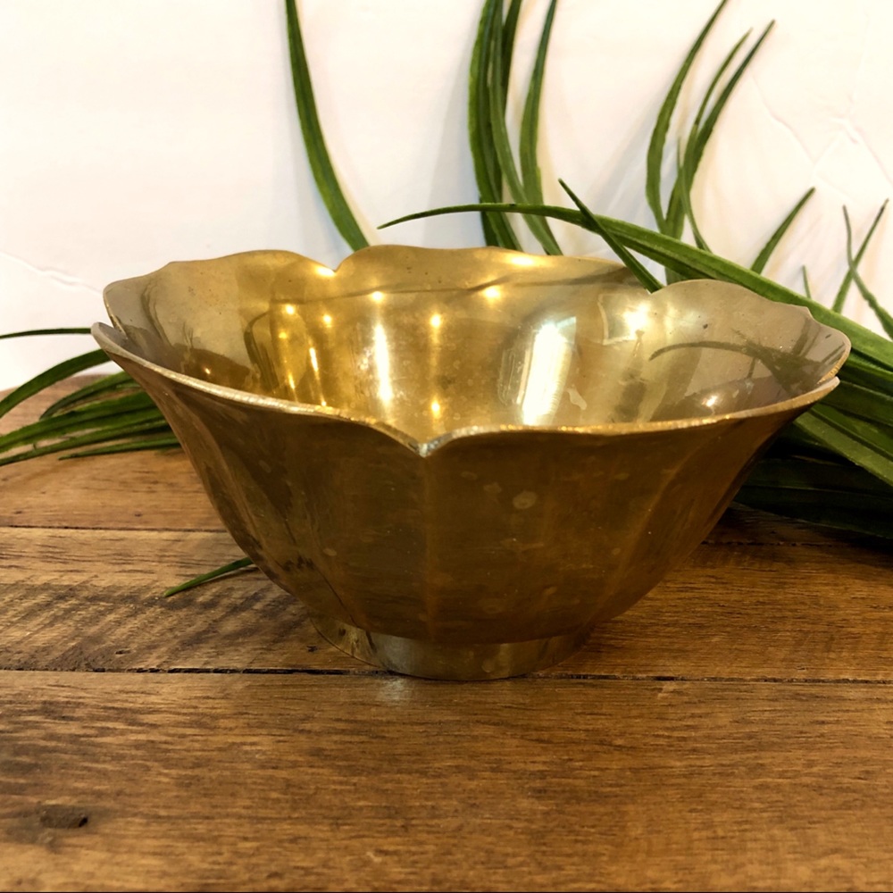 Vintage 1970s Solid Brass Lotus Bowl
